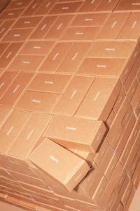 Stacked kraft retail packaging boxes for private label products