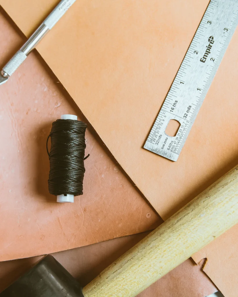 Leather material and stitching thread used for accessory construction
